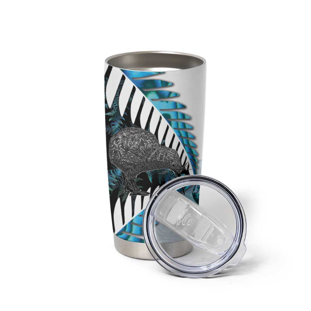New Zealand Silver Fern Curling Personalised Tumbler Cup Aotearoa Kiwi Ponga Paua Shell Version LT14 - Polynesian Pride
