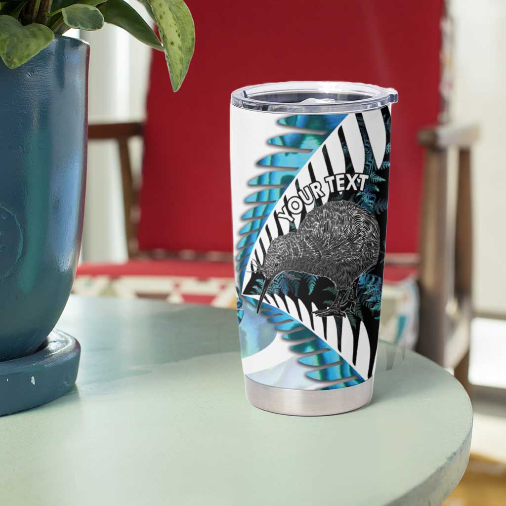 New Zealand Silver Fern Curling Personalised Tumbler Cup Aotearoa Kiwi Ponga Paua Shell Version LT14 - Polynesian Pride