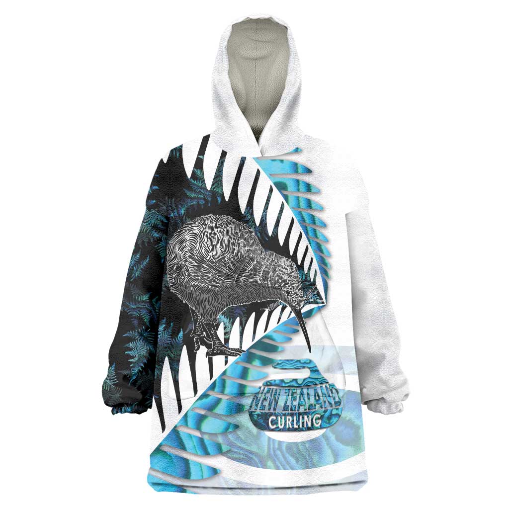 New Zealand Silver Fern Curling Personalised Wearable Blanket Hoodie Aotearoa Kiwi Ponga Paua Shell Version - Polynesian Pride
