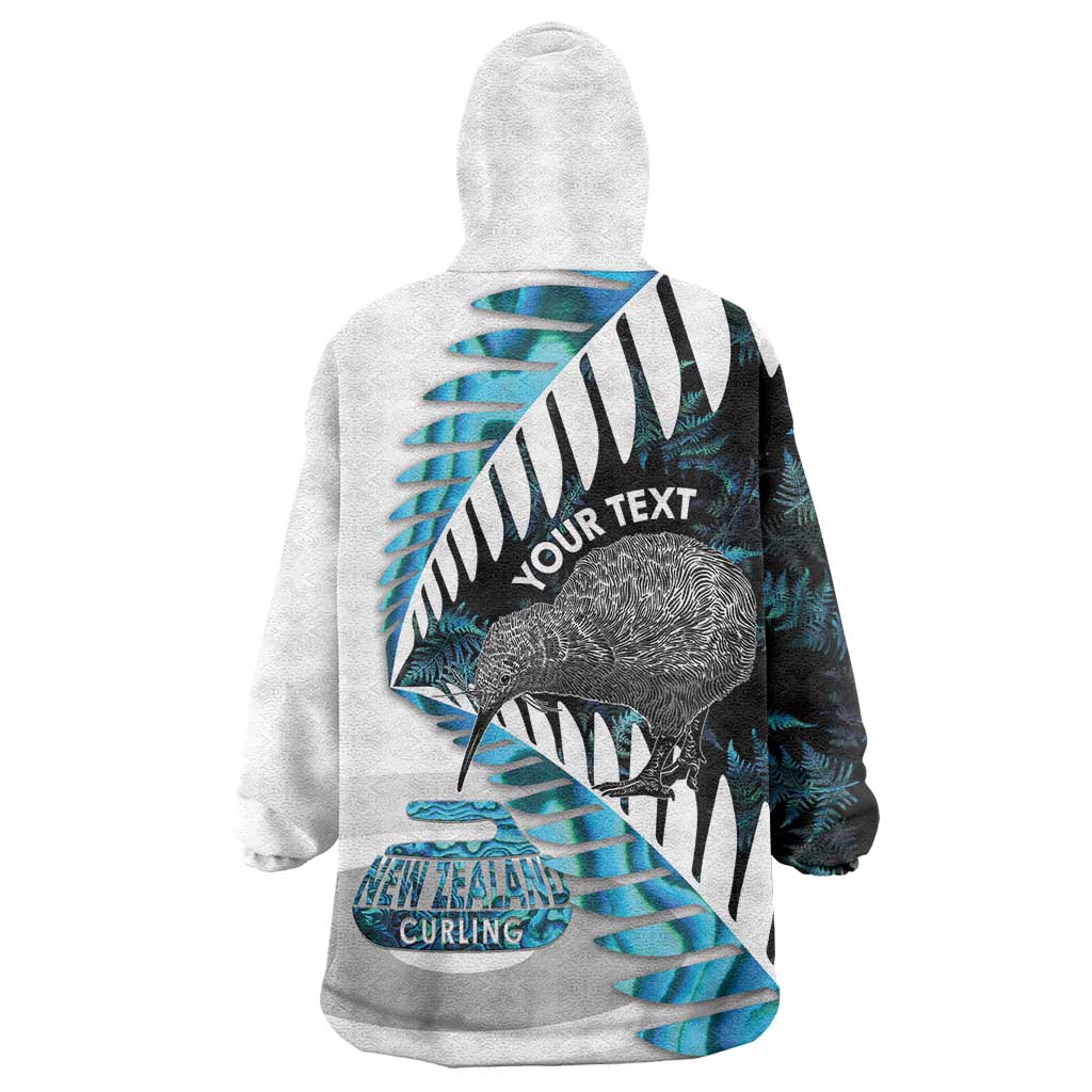 New Zealand Silver Fern Curling Personalised Wearable Blanket Hoodie Aotearoa Kiwi Ponga Paua Shell Version - Polynesian Pride