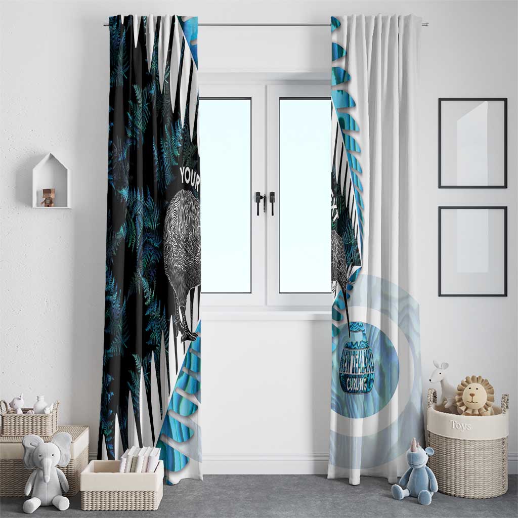 New Zealand Silver Fern Curling Personalised Window Curtain Aotearoa Kiwi Ponga Paua Shell Version - Polynesian Pride