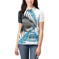 New Zealand Silver Fern Curling Personalised Women Polo Shirt Aotearoa Kiwi Ponga Paua Shell Version - Polynesian Pride