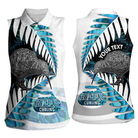New Zealand Silver Fern Curling Personalised Women Sleeveless Polo Shirt Aotearoa Kiwi Ponga Paua Shell Version - Polynesian Pride