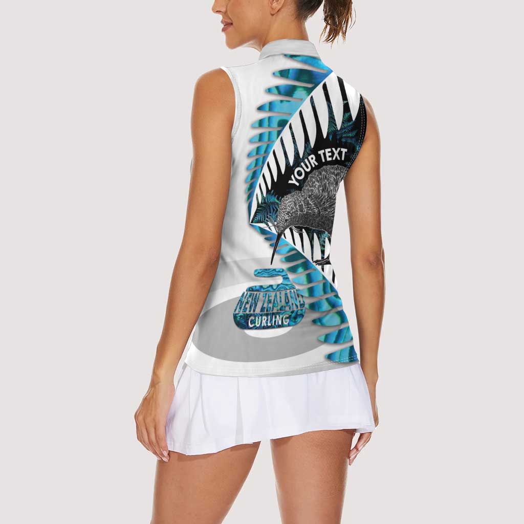 New Zealand Silver Fern Curling Personalised Women Sleeveless Polo Shirt Aotearoa Kiwi Ponga Paua Shell Version - Polynesian Pride