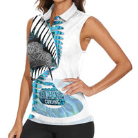 New Zealand Silver Fern Curling Personalised Women Sleeveless Polo Shirt Aotearoa Kiwi Ponga Paua Shell Version - Polynesian Pride