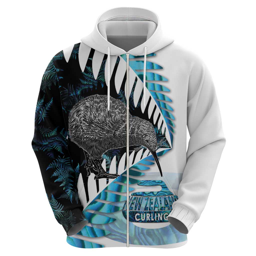 New Zealand Silver Fern Curling Personalised Zip Hoodie Aotearoa Kiwi Ponga Paua Shell Version - Polynesian Pride