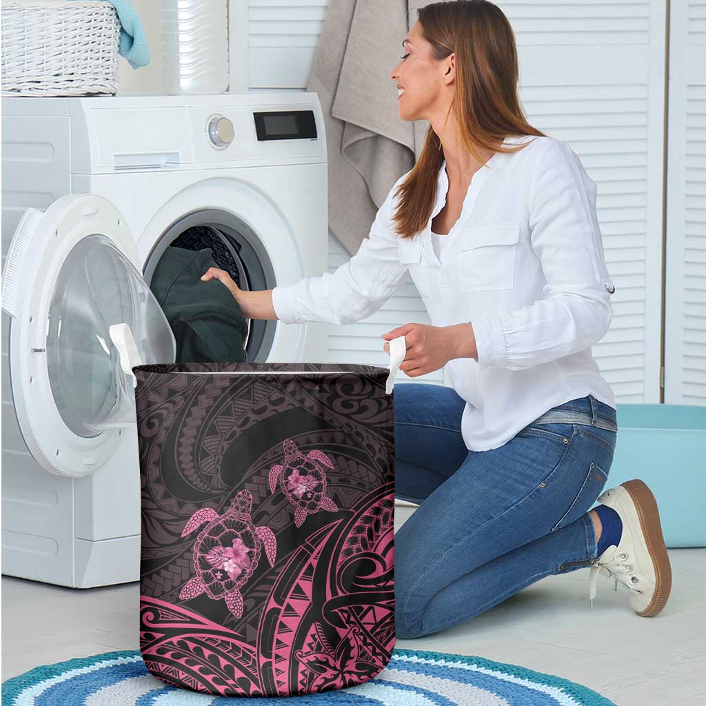 Pink Black Polynesia Floral Sea Turtle Laundry Basket - Polynesian Pride