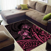 Pink Black Polynesia Floral Sea Turtle Area Rug - Polynesian Pride