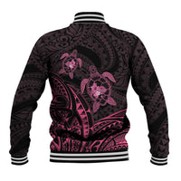 Pink Black Polynesia Floral Sea Turtle Baseball Jacket - Polynesian Pride