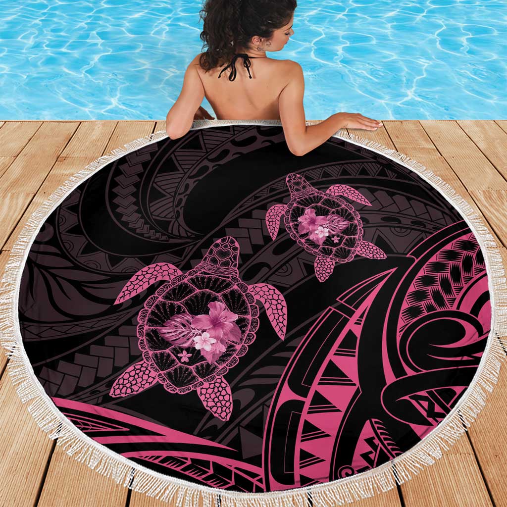 Pink Black Polynesia Floral Sea Turtle Beach Blanket - Polynesian Pride