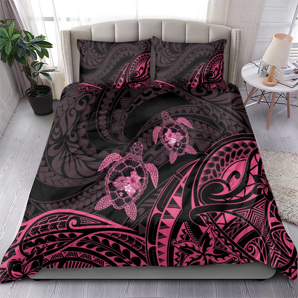 Pink Black Polynesia Floral Sea Turtle Bedding Set - Polynesian Pride