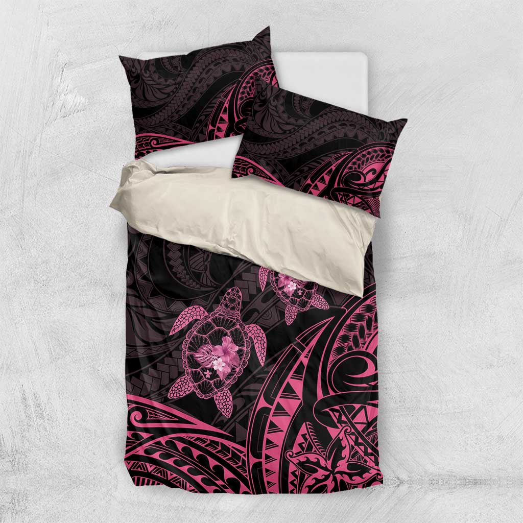 Pink Black Polynesia Floral Sea Turtle Bedding Set - Polynesian Pride