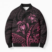 Pink Black Polynesia Floral Sea Turtle Bomber Puffer Jacket - Polynesian Pride