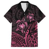 Pink Black Polynesia Floral Sea Turtle Family Matching Long Sleeve Bodycon Dress and Hawaiian Shirt - Polynesian Pride