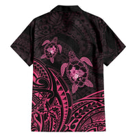 Pink Black Polynesia Floral Sea Turtle Family Matching Off Shoulder Maxi Dress and Hawaiian Shirt - Polynesian Pride