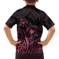 Pink Black Polynesia Floral Sea Turtle Family Matching Off Shoulder Short Dress and Hawaiian Shirt - Polynesian Pride