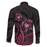 Pink Black Polynesia Floral Sea Turtle Family Matching Off Shoulder Short Dress and Hawaiian Shirt - Polynesian Pride