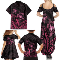 Pink Black Polynesia Floral Sea Turtle Family Matching Summer Maxi Dress and Hawaiian Shirt - Polynesian Pride