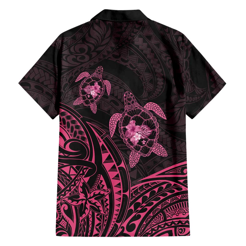 Pink Black Polynesia Floral Sea Turtle Family Matching Summer Maxi Dress and Hawaiian Shirt - Polynesian Pride