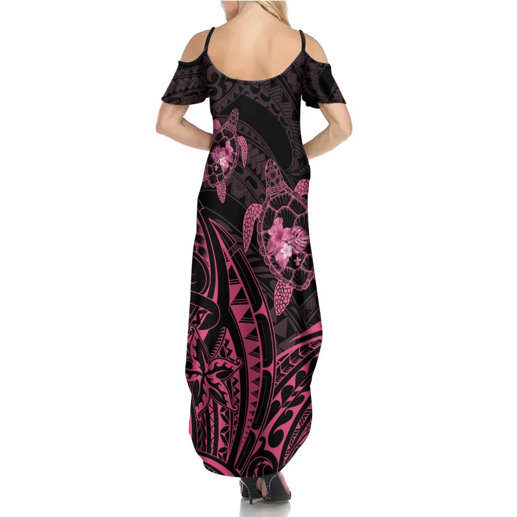 Pink Black Polynesia Floral Sea Turtle Family Matching Summer Maxi Dress and Hawaiian Shirt - Polynesian Pride