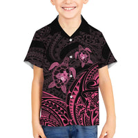Pink Black Polynesia Floral Sea Turtle Kid Hawaiian Shirt - Polynesian Pride