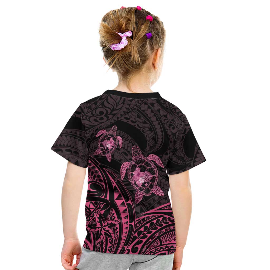 Pink Black Polynesia Floral Sea Turtle Kid T Shirt - Polynesian Pride