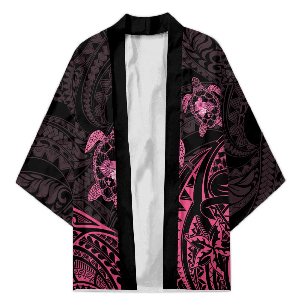 Pink Black Polynesia Floral Sea Turtle Kimono - Polynesian Pride
