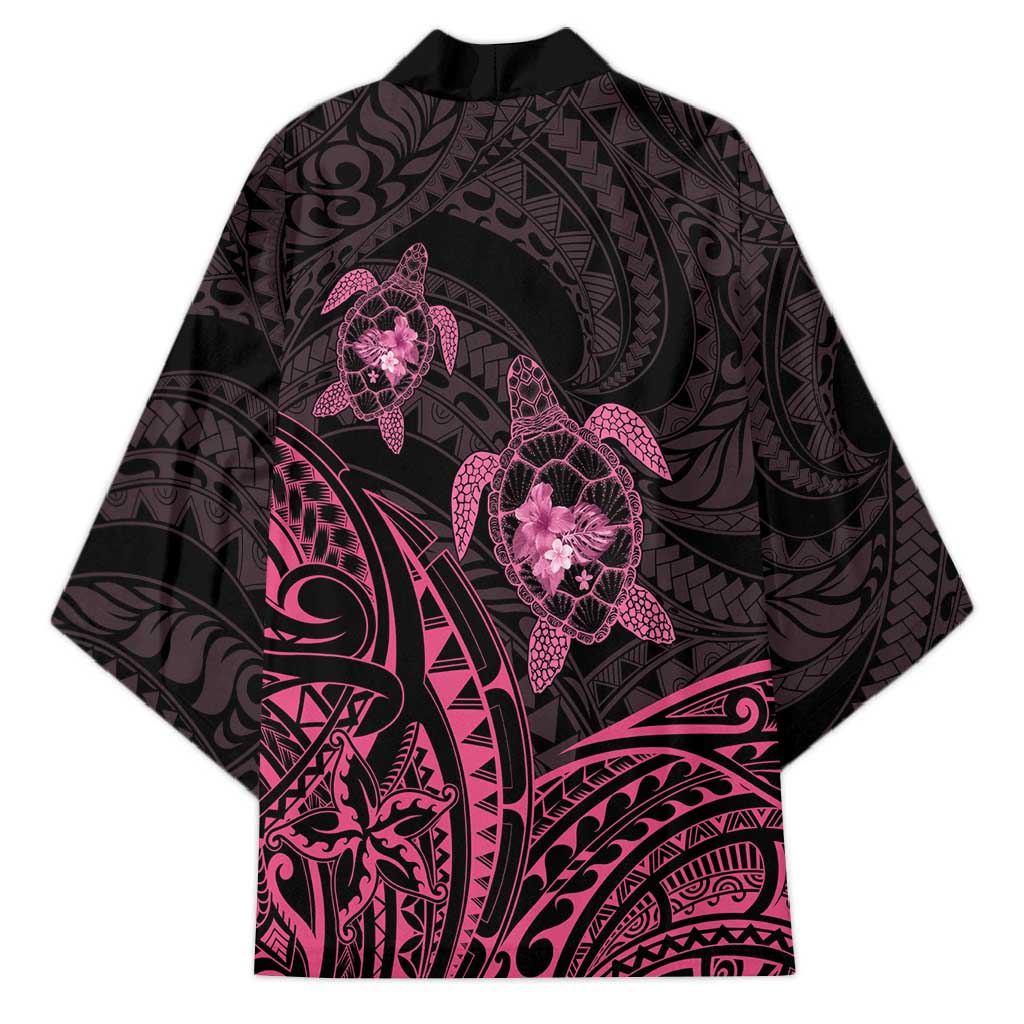 Pink Black Polynesia Floral Sea Turtle Kimono - Polynesian Pride