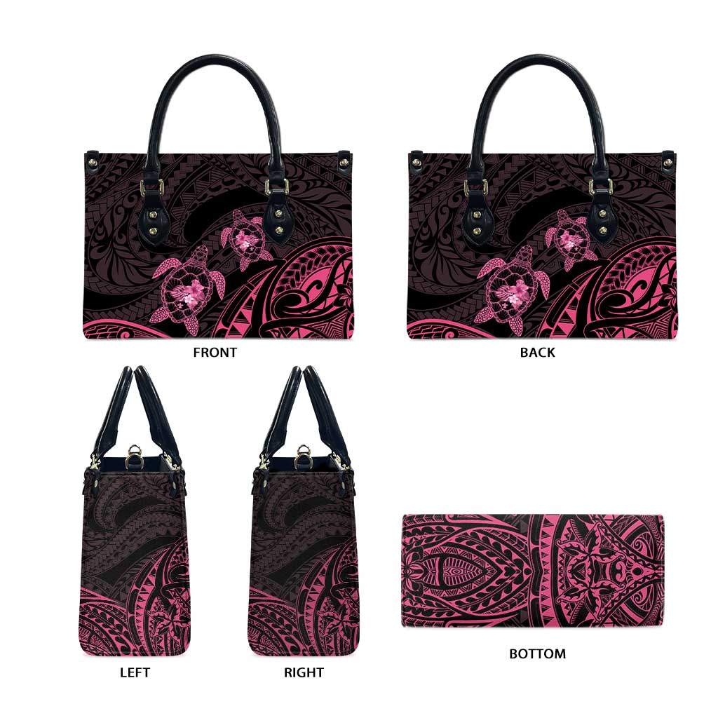 Pink Black Polynesia Floral Sea Turtle Leather Bag - Polynesian Pride