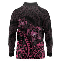 Pink Black Polynesia Floral Sea Turtle Long Sleeve Polo Shirt - Polynesian Pride