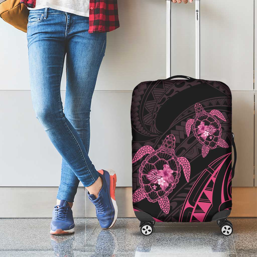 Pink Black Polynesia Floral Sea Turtle Luggage Cover - Polynesian Pride