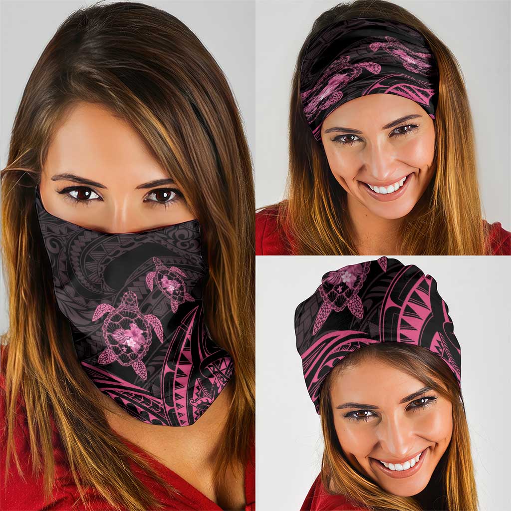 Pink Black Polynesia Floral Sea Turtle Neck Gaiter - Polynesian Pride