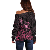 Pink Black Polynesia Floral Sea Turtle Off Shoulder Sweater - Polynesian Pride