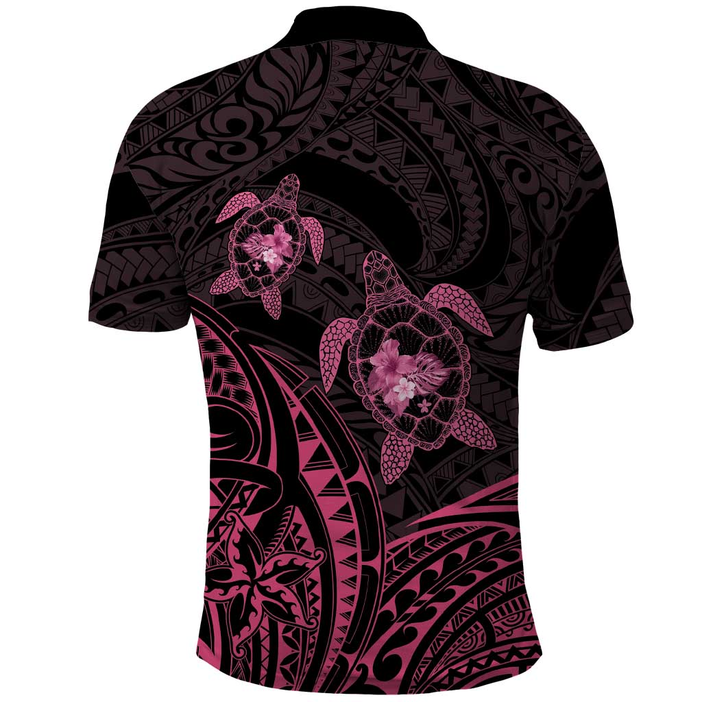 Pink Black Polynesia Floral Sea Turtle Polo Shirt - Polynesian Pride