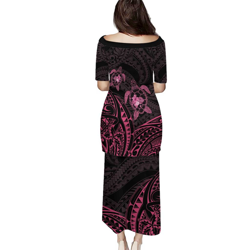 Pink Black Polynesia Floral Sea Turtle Puletasi - Polynesian Pride