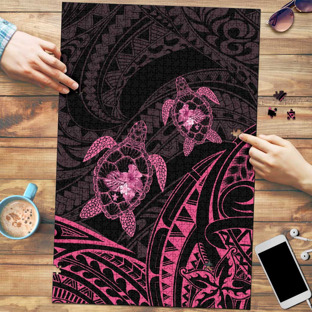 Pink Black Polynesia Floral Sea Turtle Puzzle - Polynesian Pride