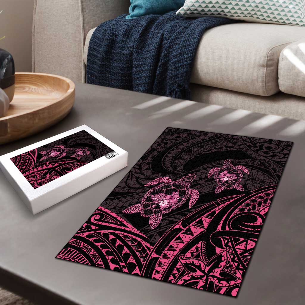 Pink Black Polynesia Floral Sea Turtle Puzzle - Polynesian Pride