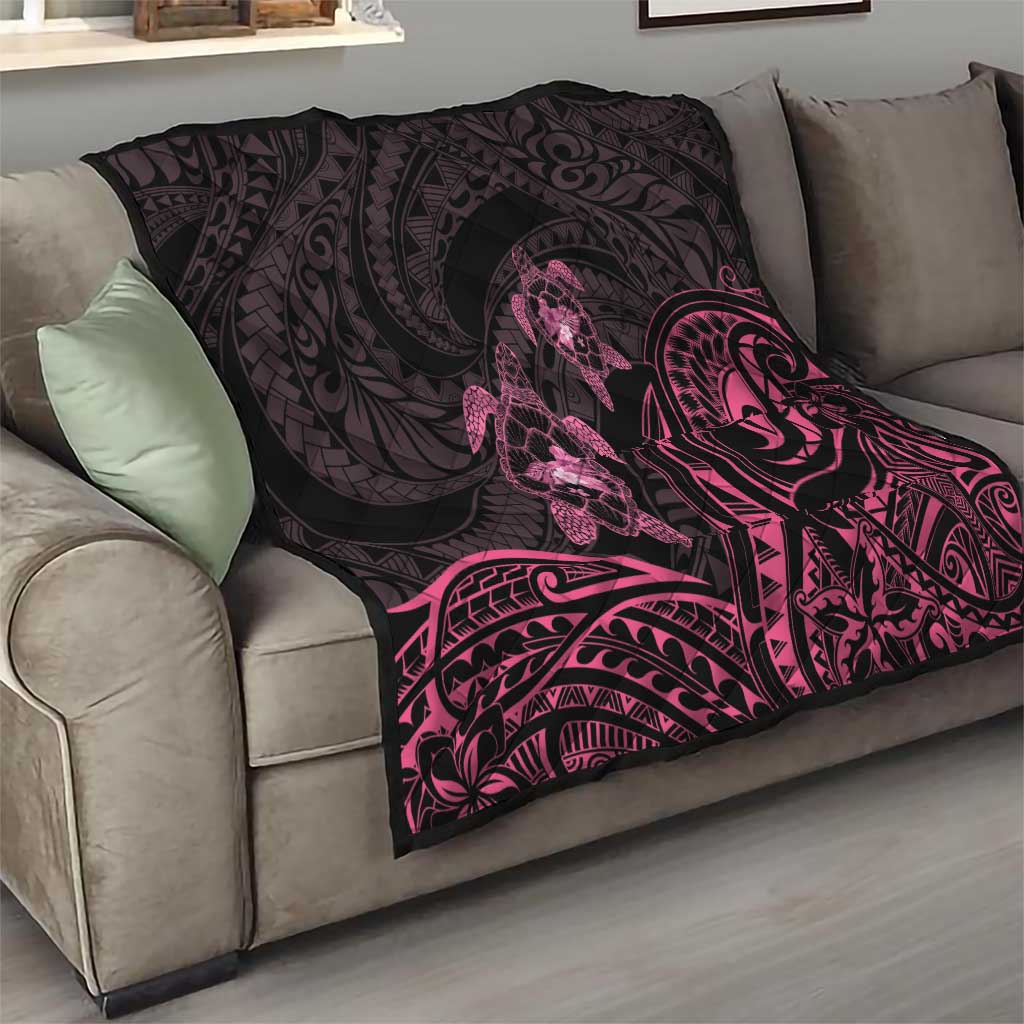 Pink Black Polynesia Floral Sea Turtle Quilt - Polynesian Pride