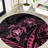 Pink Black Polynesia Floral Sea Turtle Round Carpet - Polynesian Pride