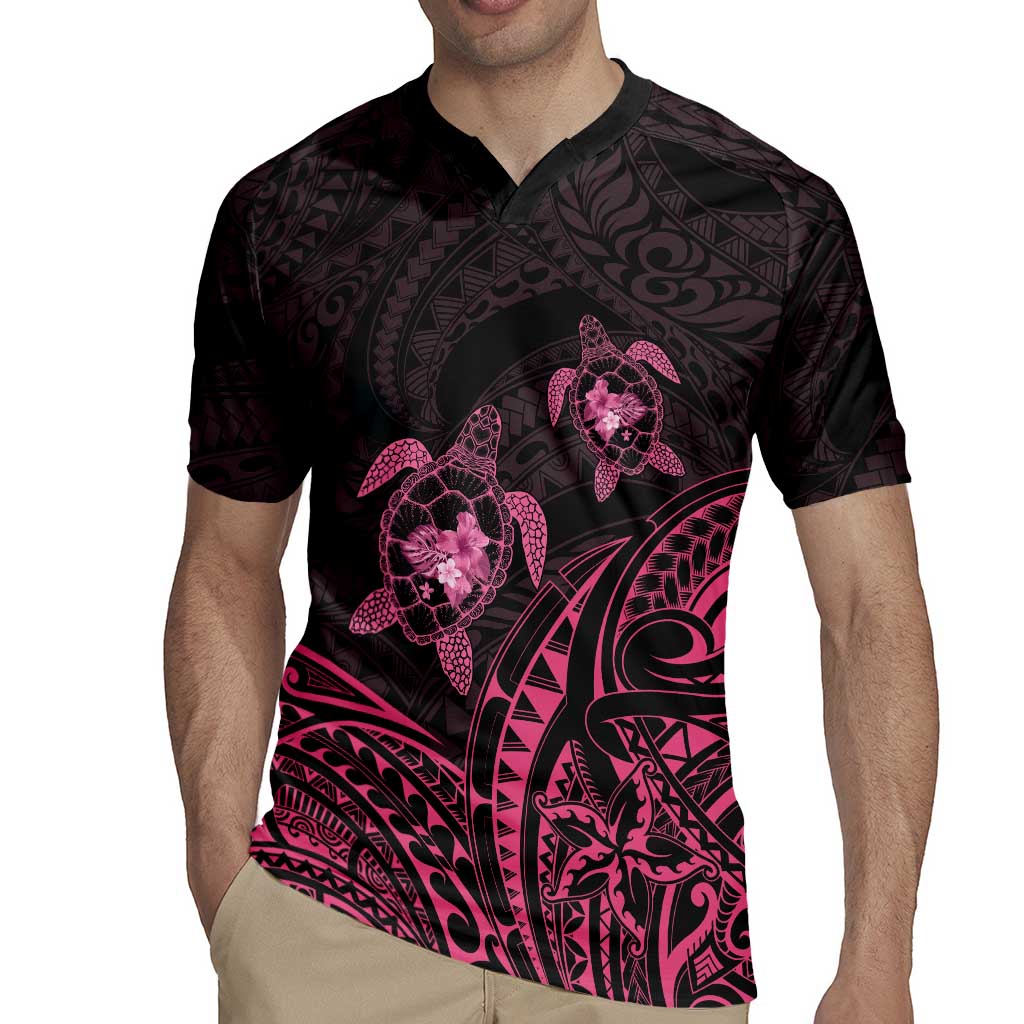 Pink Black Polynesia Floral Sea Turtle Rugby Jersey - Polynesian Pride