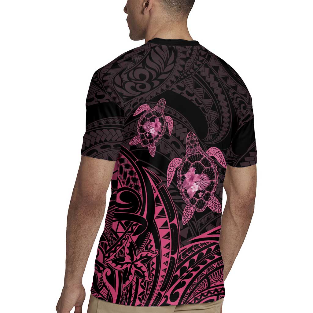 Pink Black Polynesia Floral Sea Turtle Rugby Jersey - Polynesian Pride
