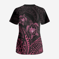 Pink Black Polynesia Floral Sea Turtle Scrub Top - Polynesian Pride