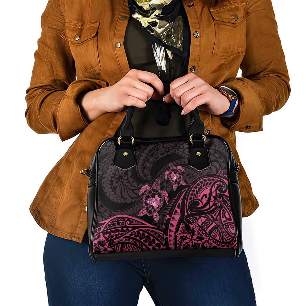 Pink Black Polynesia Floral Sea Turtle Shoulder Handbag - Polynesian Pride