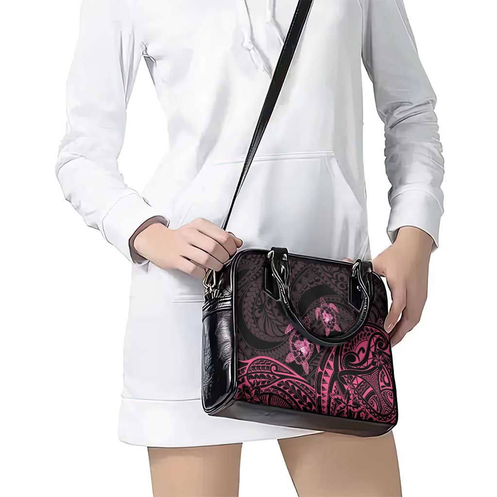 Pink Black Polynesia Floral Sea Turtle Shoulder Handbag - Polynesian Pride