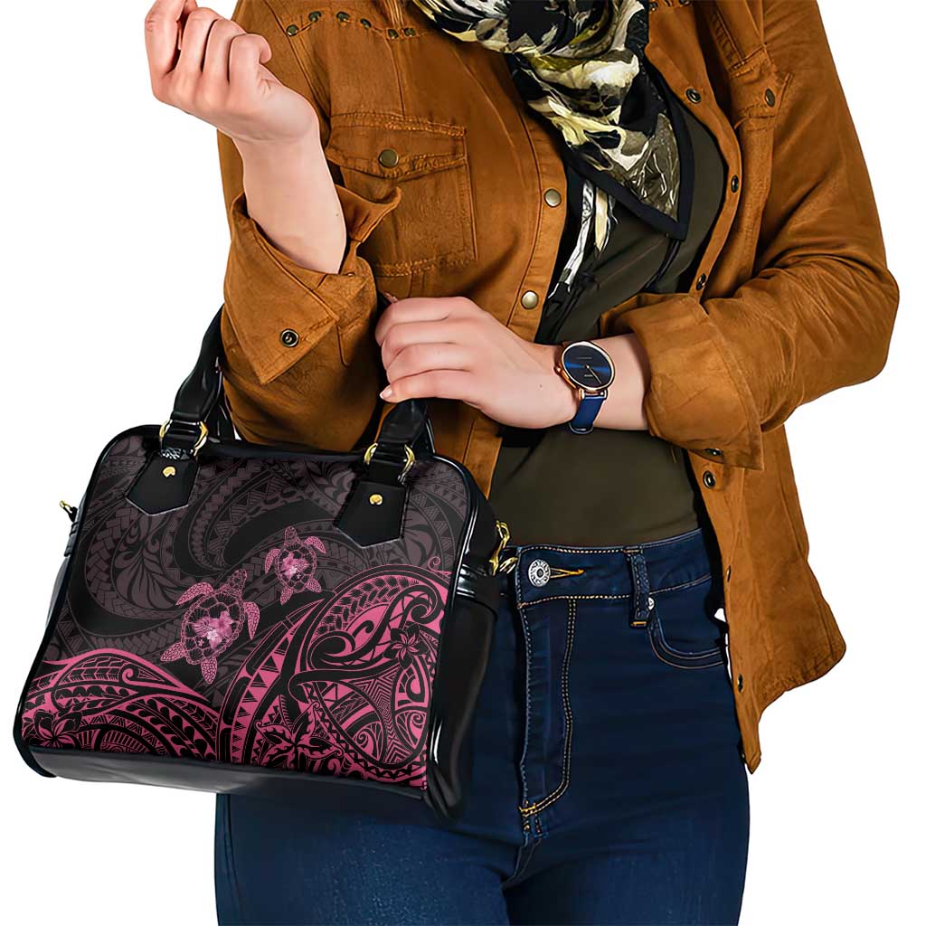 Pink Black Polynesia Floral Sea Turtle Shoulder Handbag - Polynesian Pride