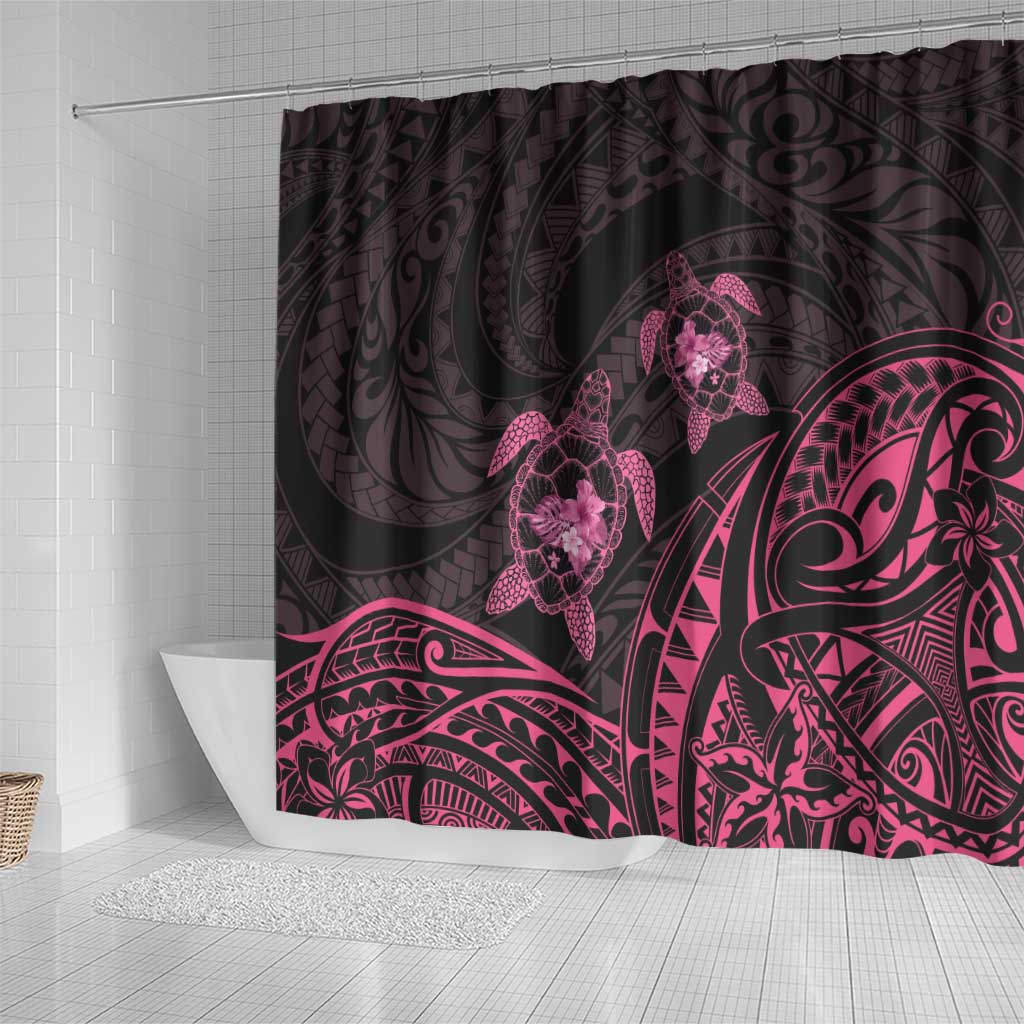 Pink Black Polynesia Floral Sea Turtle Shower Curtain - Polynesian Pride