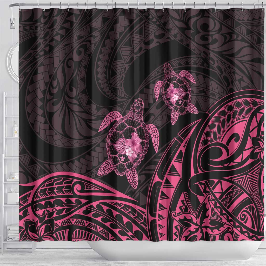 Pink Black Polynesia Floral Sea Turtle Shower Curtain - Polynesian Pride