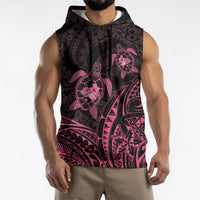Pink Black Polynesia Floral Sea Turtle Sleeveless Hoodie - Polynesian Pride