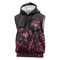 Pink Black Polynesia Floral Sea Turtle Sleeveless Zip Hoodie - Polynesian Pride