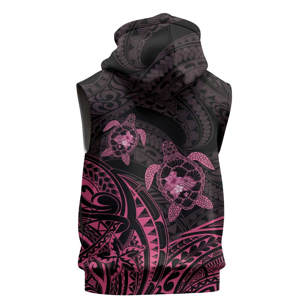 Pink Black Polynesia Floral Sea Turtle Sleeveless Zip Hoodie - Polynesian Pride